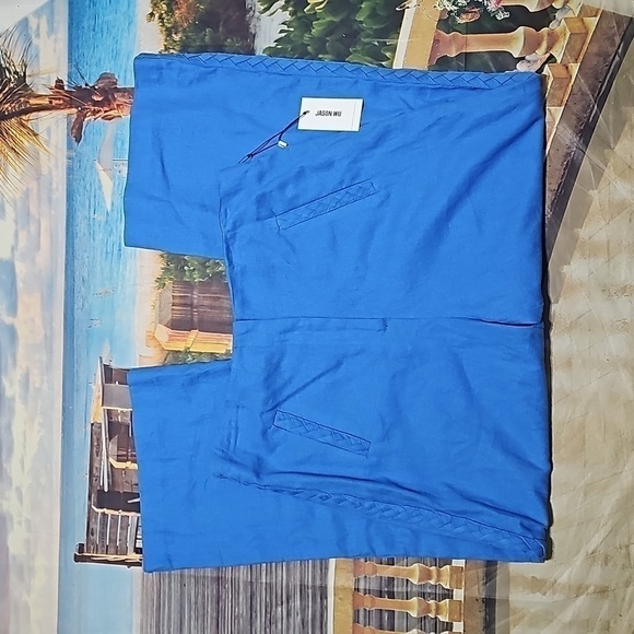 Jason‎ Wu Blue Linen Blend Braided High Waist Wide Pant Size 6 NWT - Picture 2 of 6